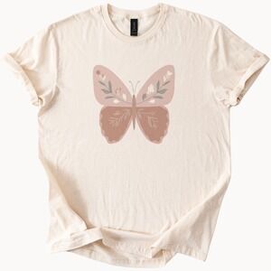 Botanical Butterfly Graphic Tee Minimalist Nature Art